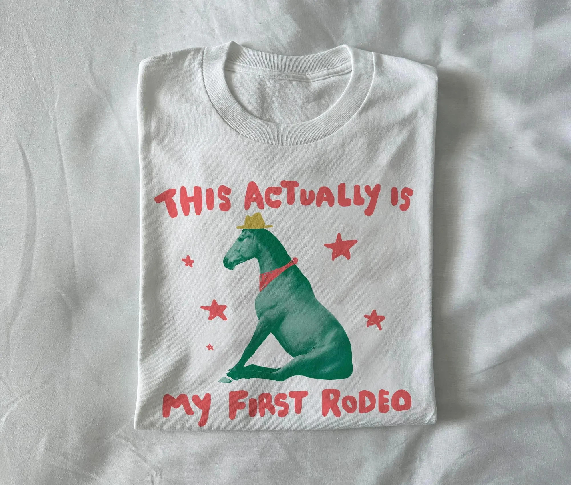 This Actually Is My First Rodeo Funny Horse Casual Weird Trendy Crew Neck T Shirt Vintage Washed Comfortable Streetwear Homme