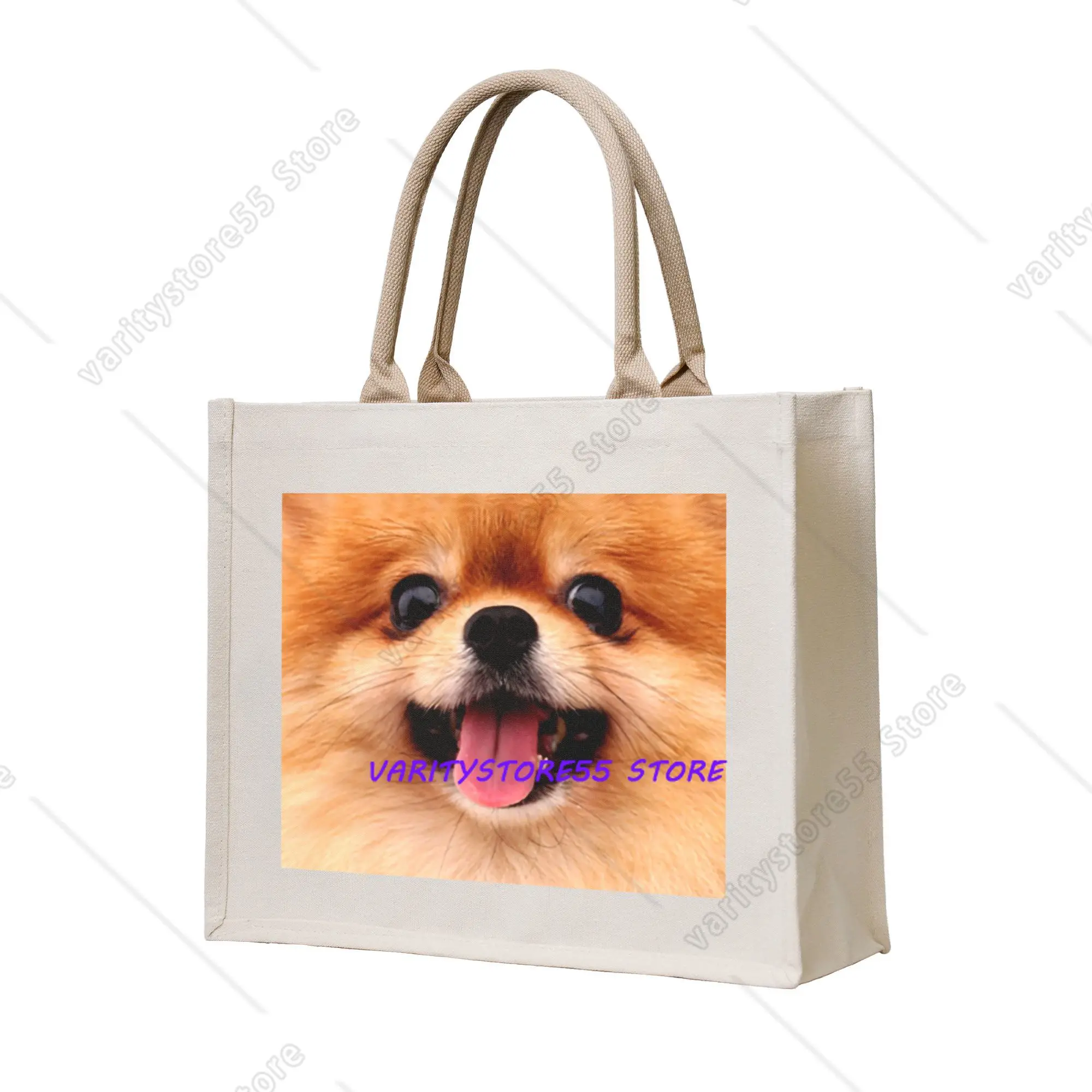 Pomeranian Puppy Groceries Tote Shopping Bags Women Custom Spitz Pom Dog Shoulder Shopper Bags Large Capacity Handbag