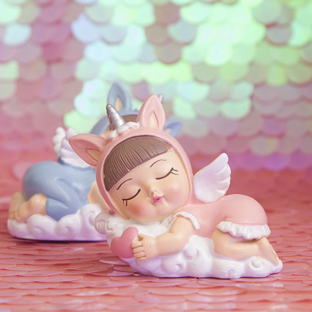 

Sleeping Baby Unicorn Resin Sculpture Cake Car Desktop Ornament Pink Miniature Mini Figurines For Home Office Diy Decoration