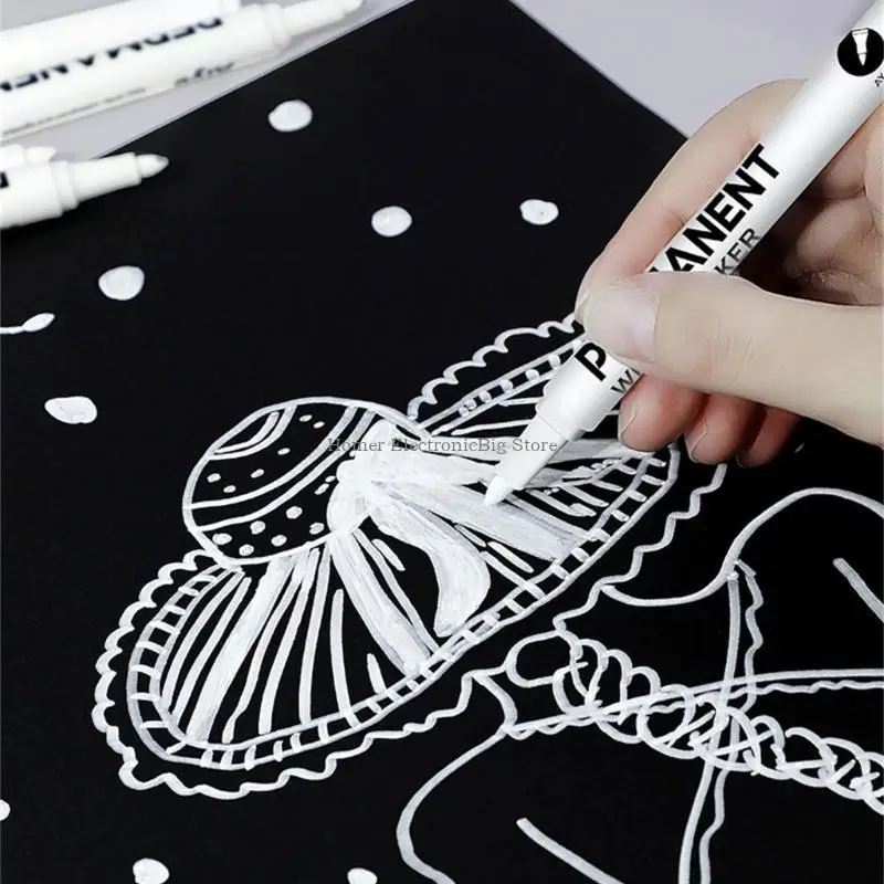 Set Of 1/12Pcs White Paint Pen 0.2mm Fine Tip White Permanent Marker Water Resistant Quick Drying White Fabric Paint Pen