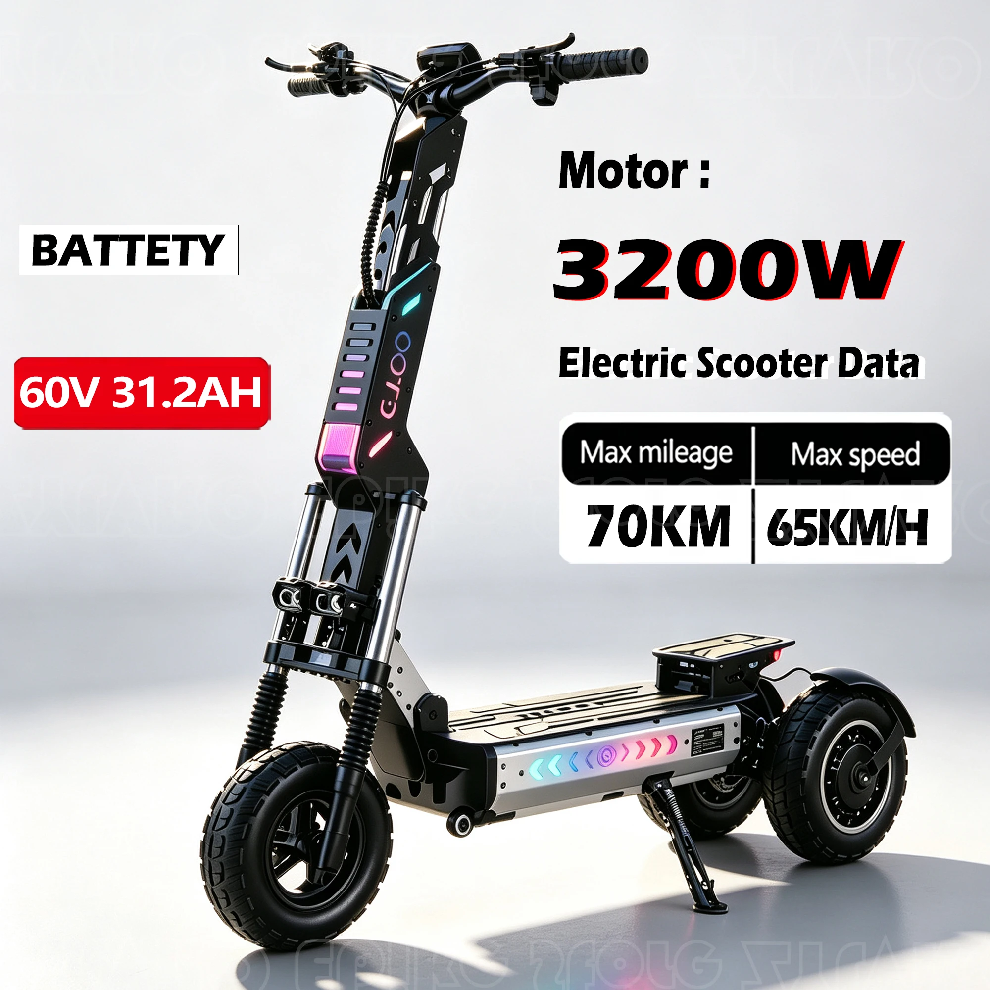 OOTD T30 Elektroroller 3200W Doppelmotor 60V 31,2Ah NFC-Entriegelungsfunktion E-Scooter 13 Zoll Offroad-Fat-Tires Elektroroller