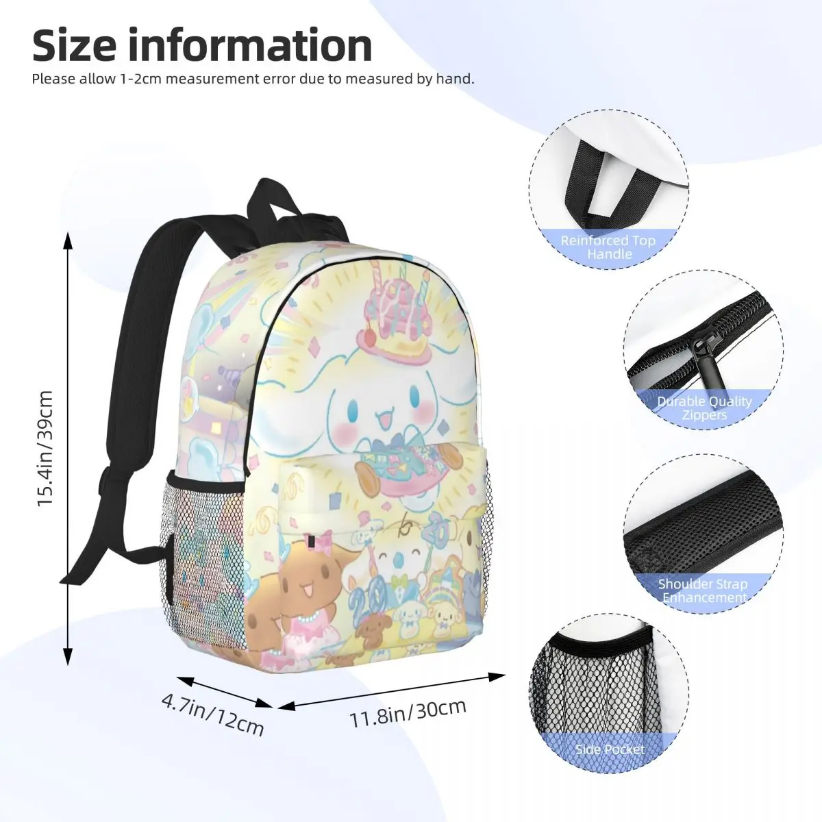 Cinnamoroll 15-inch waterdichte rugzak - Lichtgewicht reistas met meerdere vakken voor organisatie