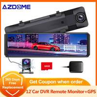 AZDOME PG16 2K Car DVR 12Inch Touch Screen Stream Media Dual Lens Video Recorder Rearview mirror Dash cam Front and Rear camera