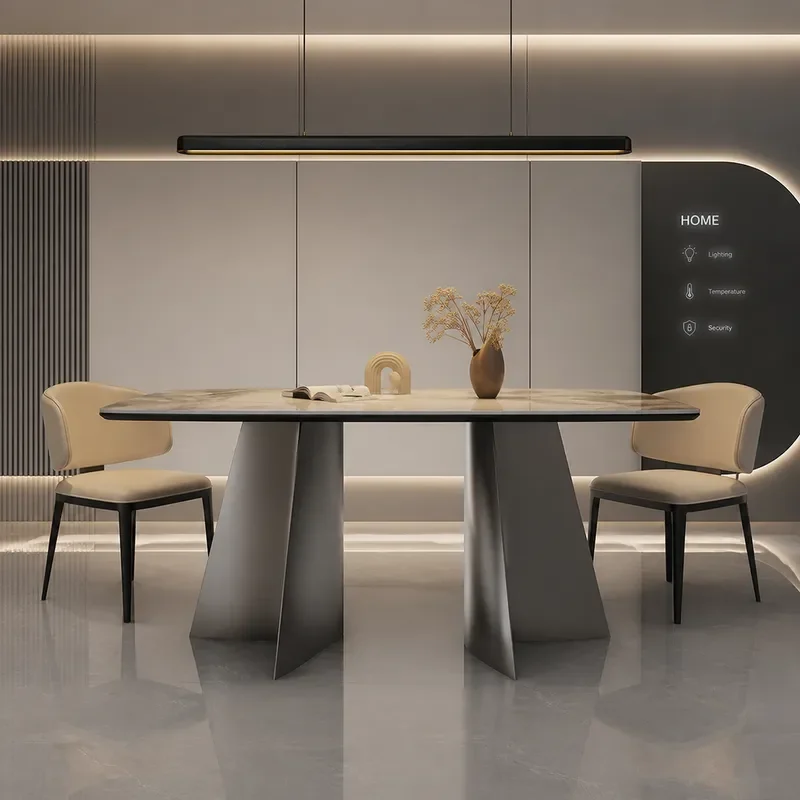 Modern Simple Rock Slab Dining Table and Chair Set Italian Light Luxury Rectangular Design for Small Apartment Household Use