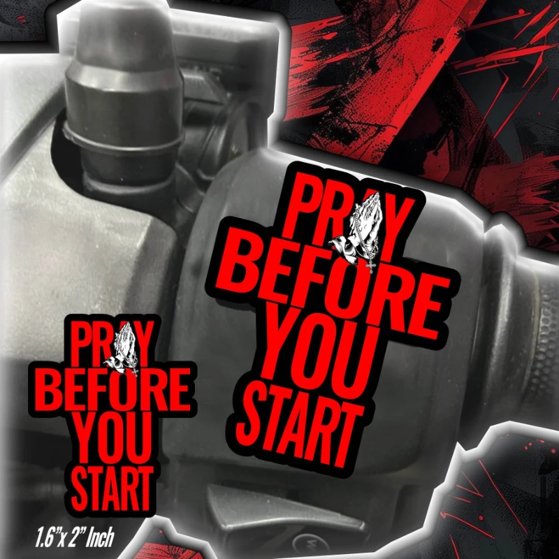 

2pcs Pray Before You Start Stickers Waterproof Vinyl Decal for Motorcycle Helmet Bike Frame Decor