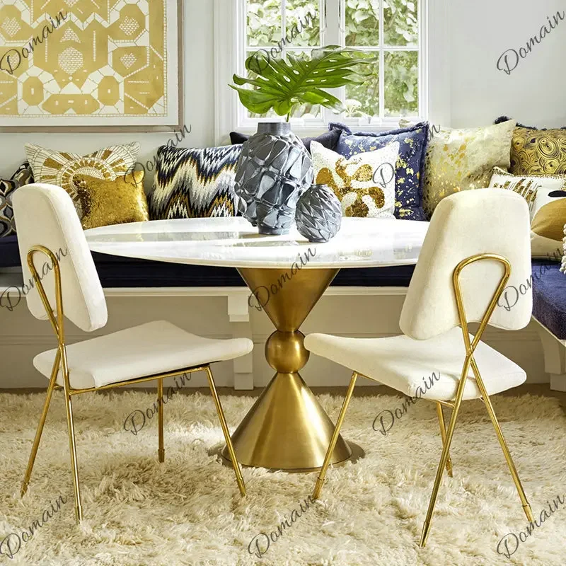 Cv Modern Luxury Round Dining Table Stainless Steel Base Natural Jazz White Marble Top With Lazy Susan For Living Room Home