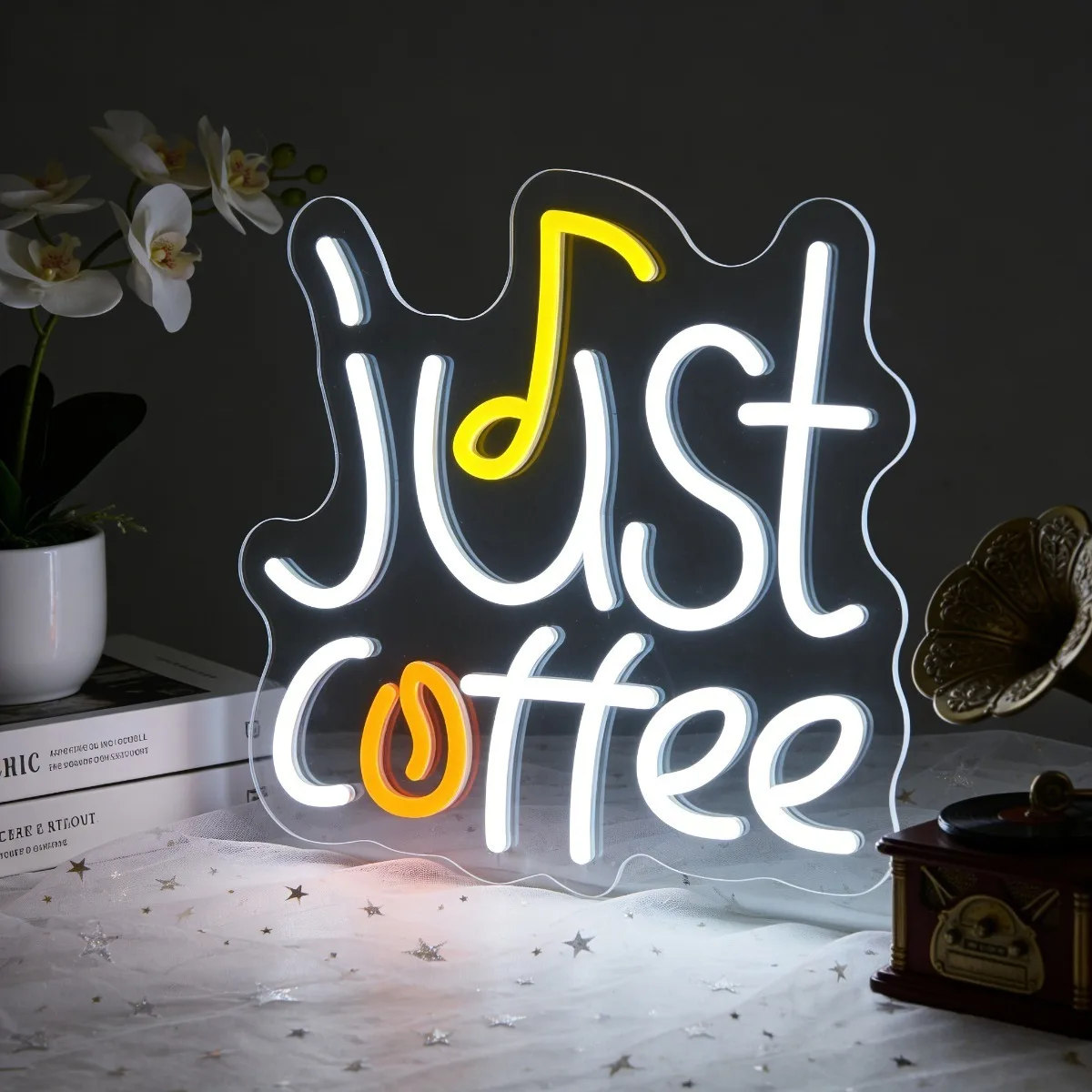 

Неоновая вывеска «Just Coffee Music Note» с регулируемой яркостью, светодиодная неоновая подсветка USB для кофейни, кафе, кухни, уголка для завтраков, книжного магазина, декора стен
