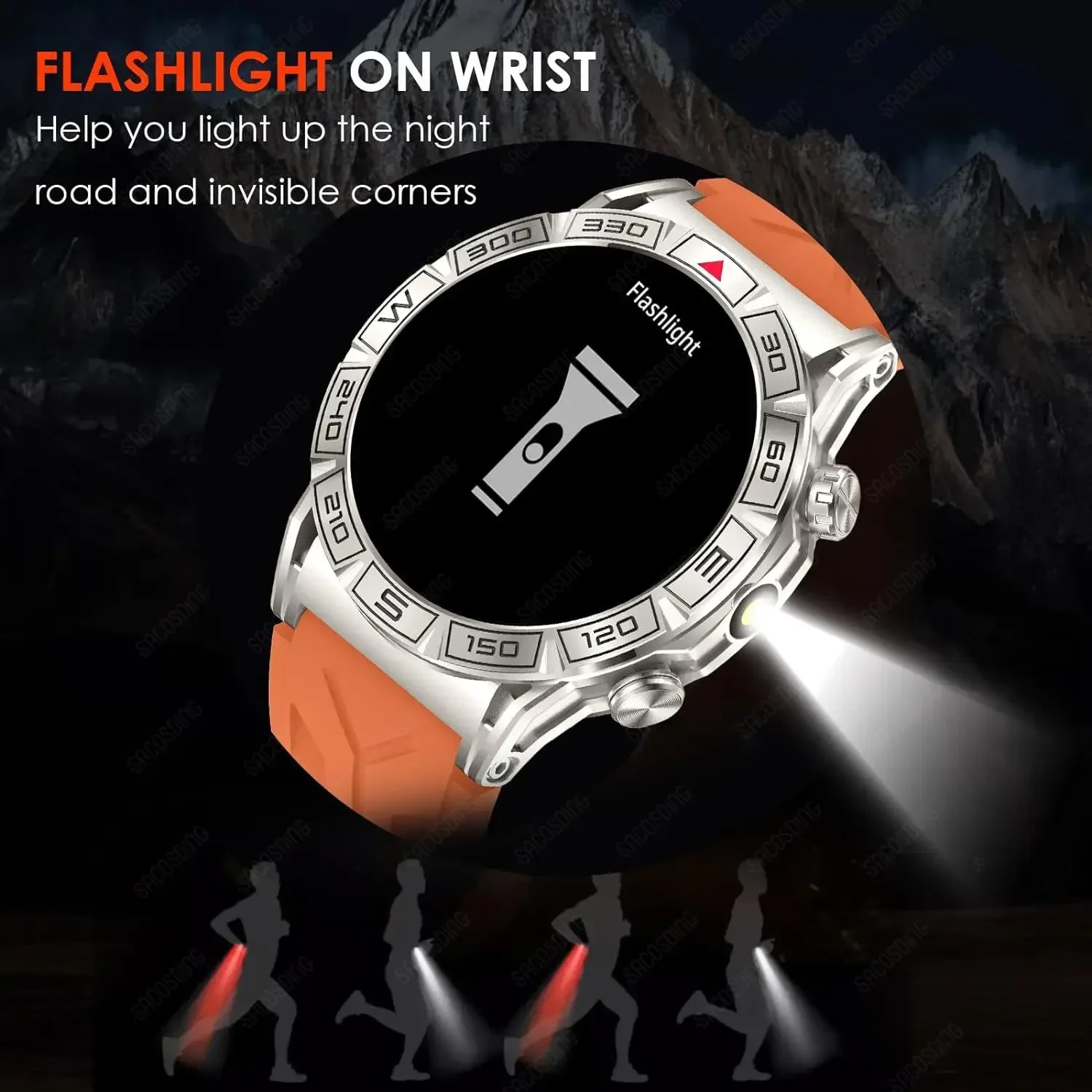 Smart Watches for Men AMOLED Rugged Military Smartwatch LED Flashlight Bluetooth Call Waterproof Fitness Bracelet Sports Tracker