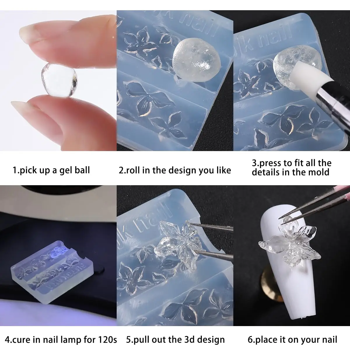 Stampo per intaglio delle unghie con fiore in silicone 3D, giglio acrilico, ibisco, piastra per timbratura floreale, stencil per unghie, modello per unghie con fiore a cinque petali