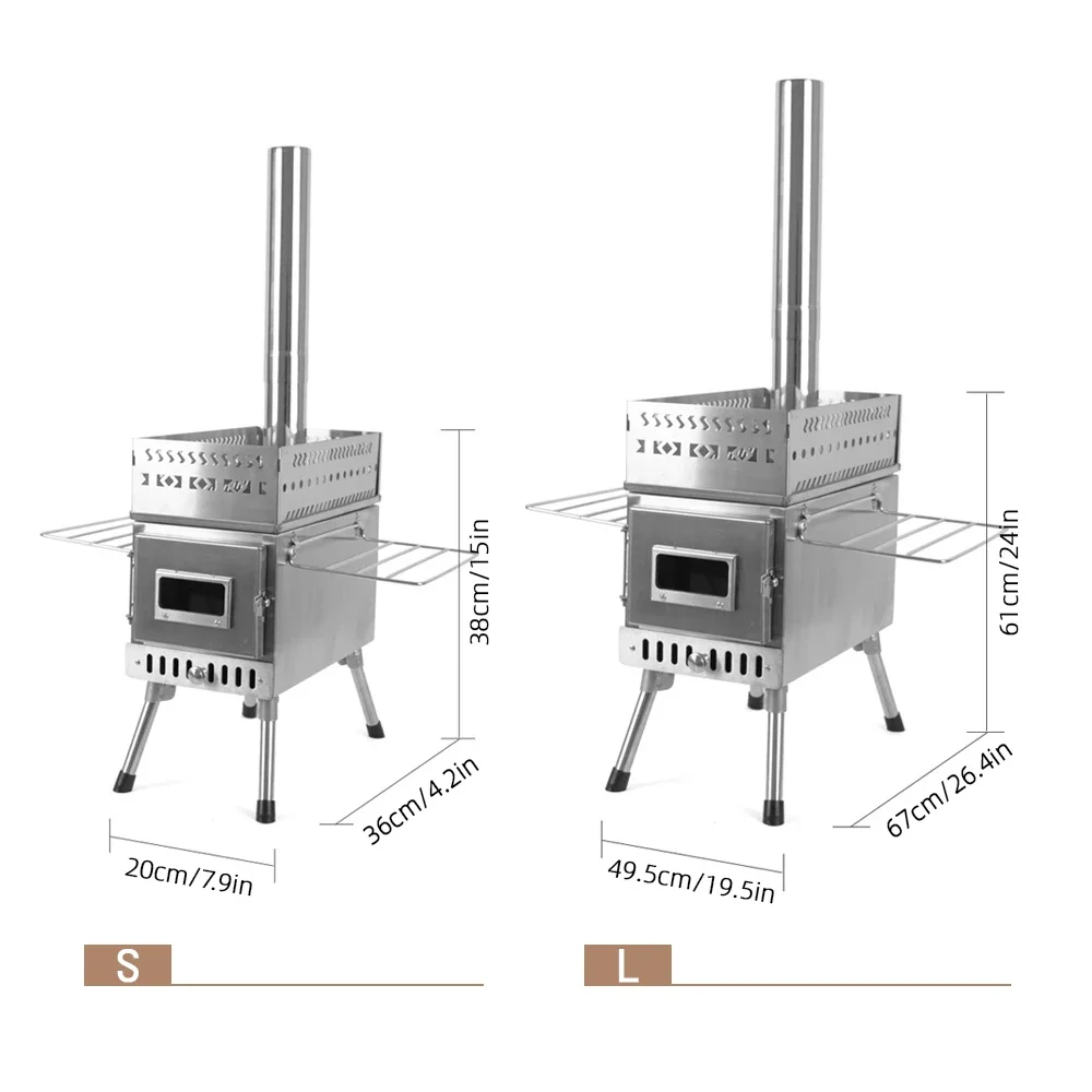 Poêle de sauna à bois en acier inoxydable pour camping en plein air, réchaud de pique-nique, portable pliant avec fenêtre, 2024