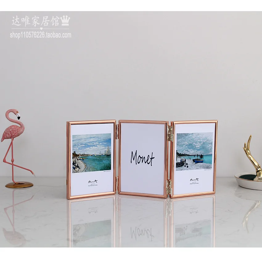 Iron Three-fold Minimalist Metal Photo Frame Nordic Modern High-definition Glass Metal Photo Frame Table Silver Vertical Frame