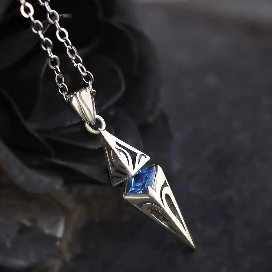 Stilvolle Halsketten mit blauen Steinen für Männer und Frauen, geometrischer Metallanhänger, Valentinstag, Geburtstag, Party, Schmuck, Geschenk