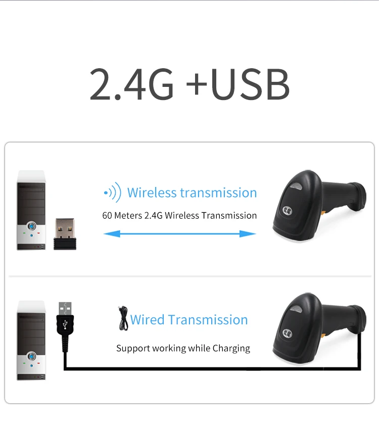 ماسح الباركود اللاسلكي Laser 1D لمستودع البيع بالتجزئة مع تقنية 2.4G اللاسلكية #6