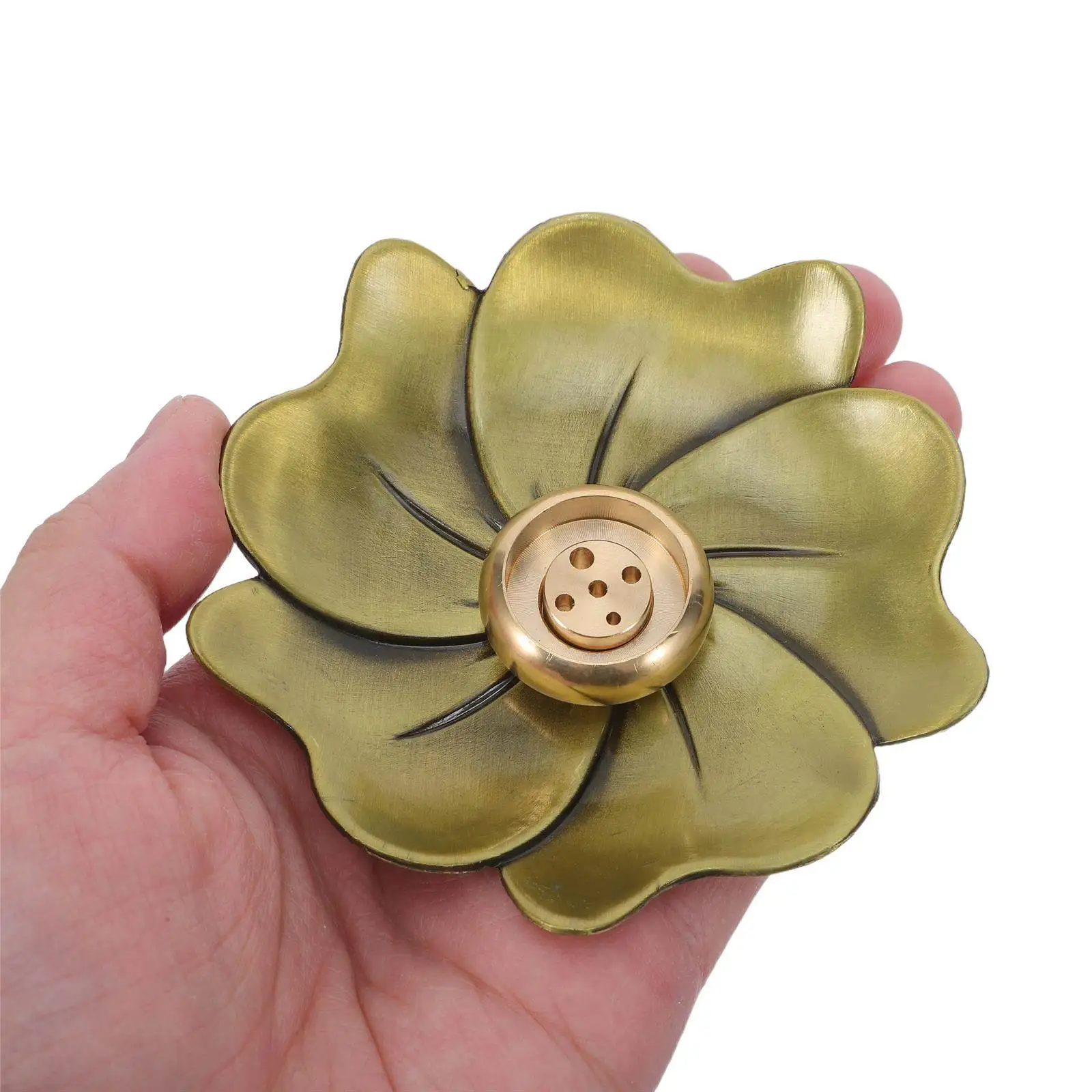 

1Set Brass Incense Burner Flower Tray Holder 5Hole Incense Stick Support Ash Tray for Yoga Room Bedroom Fragrance Vintage Brass