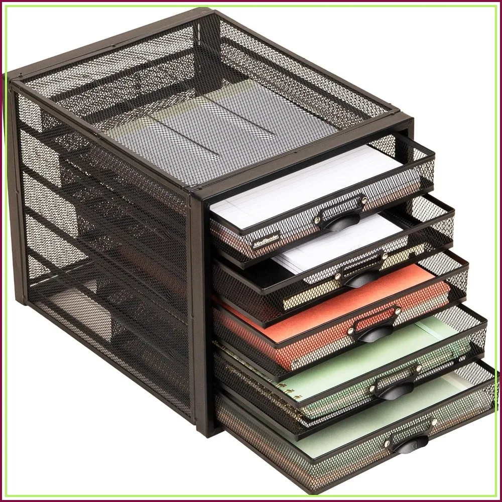 

5-Drawer Metal Mesh File Storage, Desk Organizer for Office & Crafts, 11x14x11 Inch