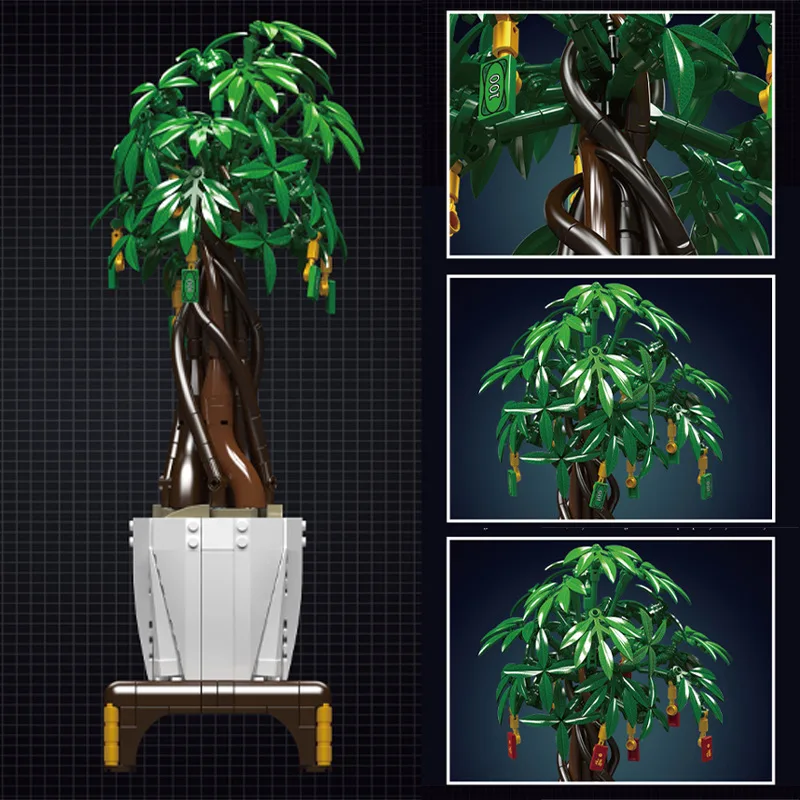 Plant Money Tree Building Blocks Cash Cow Bonsai Potted Plant Collect Model Decoration Bricks Set Toys Desktop Decoratie 10063