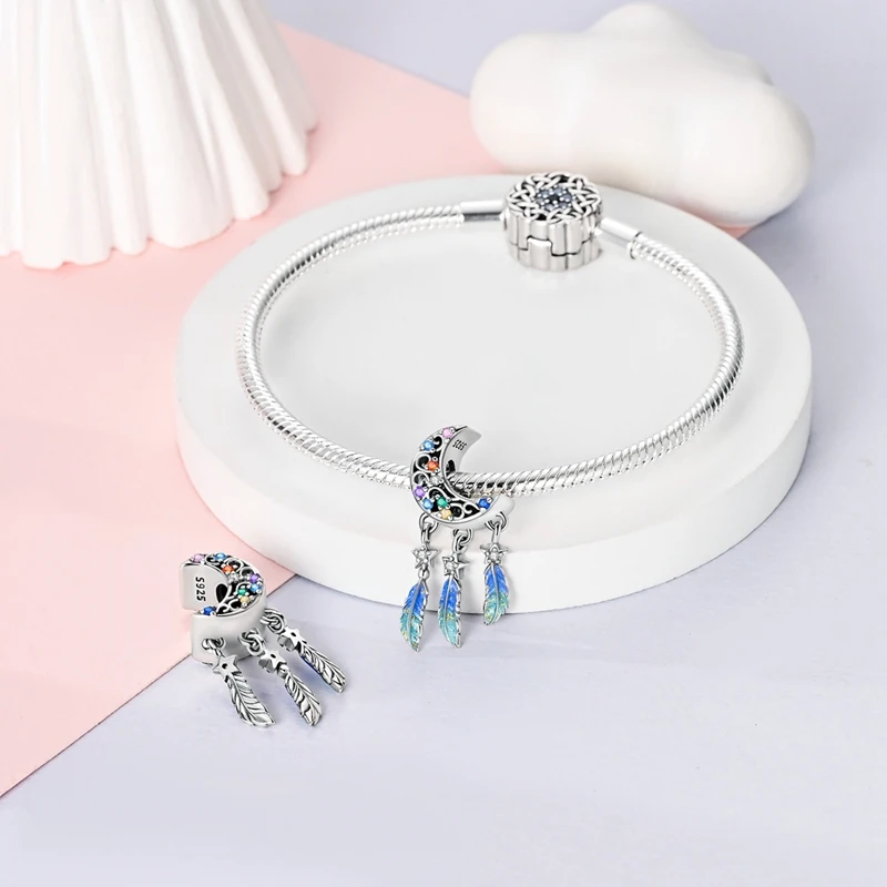 925 Sterling Silver Dreamy Star Moon Dream Catcher Charms Beads For Women Fit Original Bracelet DIY Birthday Party Jewelry Gifts