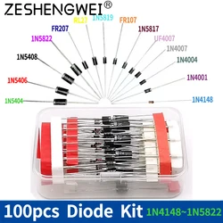 100pcs 8 Value Schottky Diode Rectifier Diodes Kit 1N4148 1N4007 1N5819 1N5399 1N5408 1N5822 FR107 FR207 Fast Switching Diode