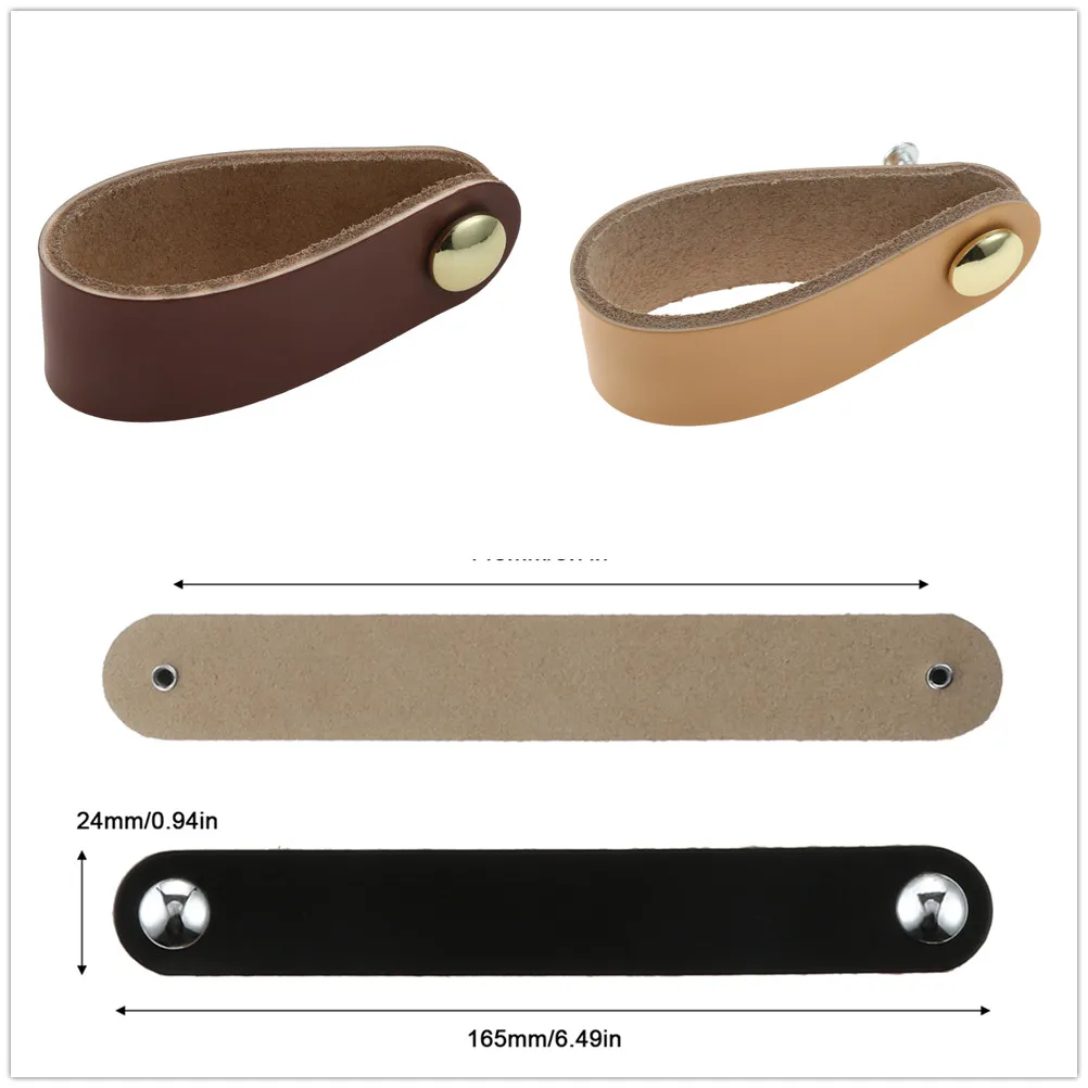 

10pcs Leather Handle Long/Short Screw Drawer Pull Cabinet Knob Furniture Brown Black Simple Modern Decor Kitchen Bathroom Office