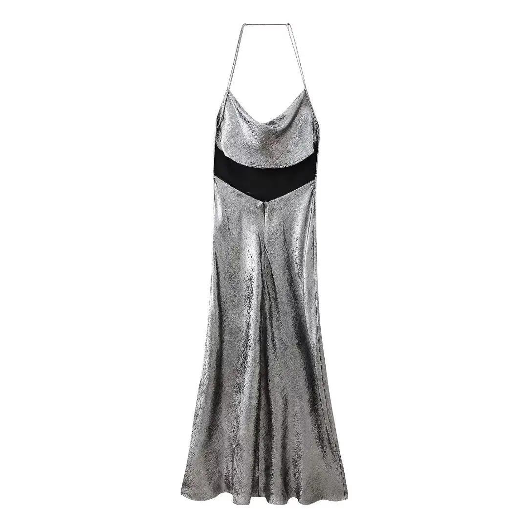 KONDALA Vintage Argento Elegnat Donna Abiti Moda 2025 Festa di compleanno Sera Backless Abito lungo Chic Cami Abiti femminili