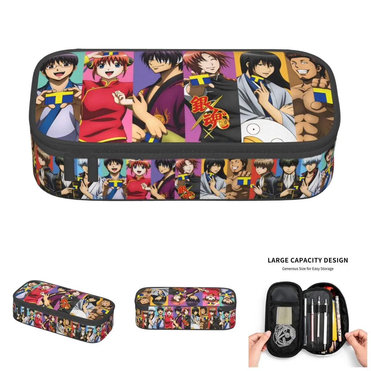 

Kagura Gintama Gintoki Sakata Pencil Cases for Girl Boy Big Capacity Sougo Okita Kamui Pen Bag Box School Accessories