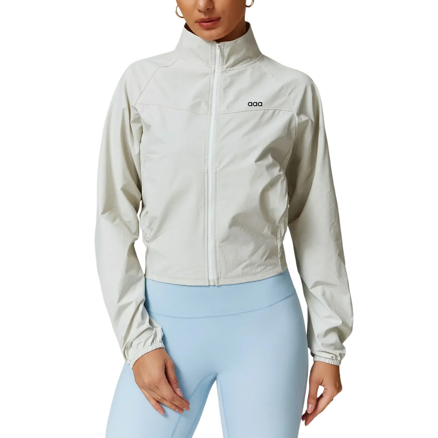 Women Running Jacket Quick Dry Breathable Stand Collar Yoga Outdoor Fitness Sports Activewear Top
