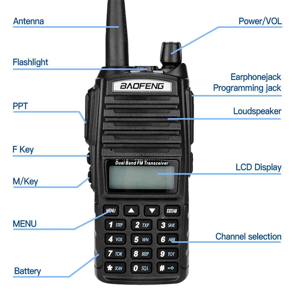 Baofeng UV-82 EU82X Dual PTT جهاز اتصال لاسلكي |   5 واط/8 واط قوة عالية |   ثنائي النطاق VHF/UHF |   نطاق 10 كجم |   راديو FM Amateur Ham CB