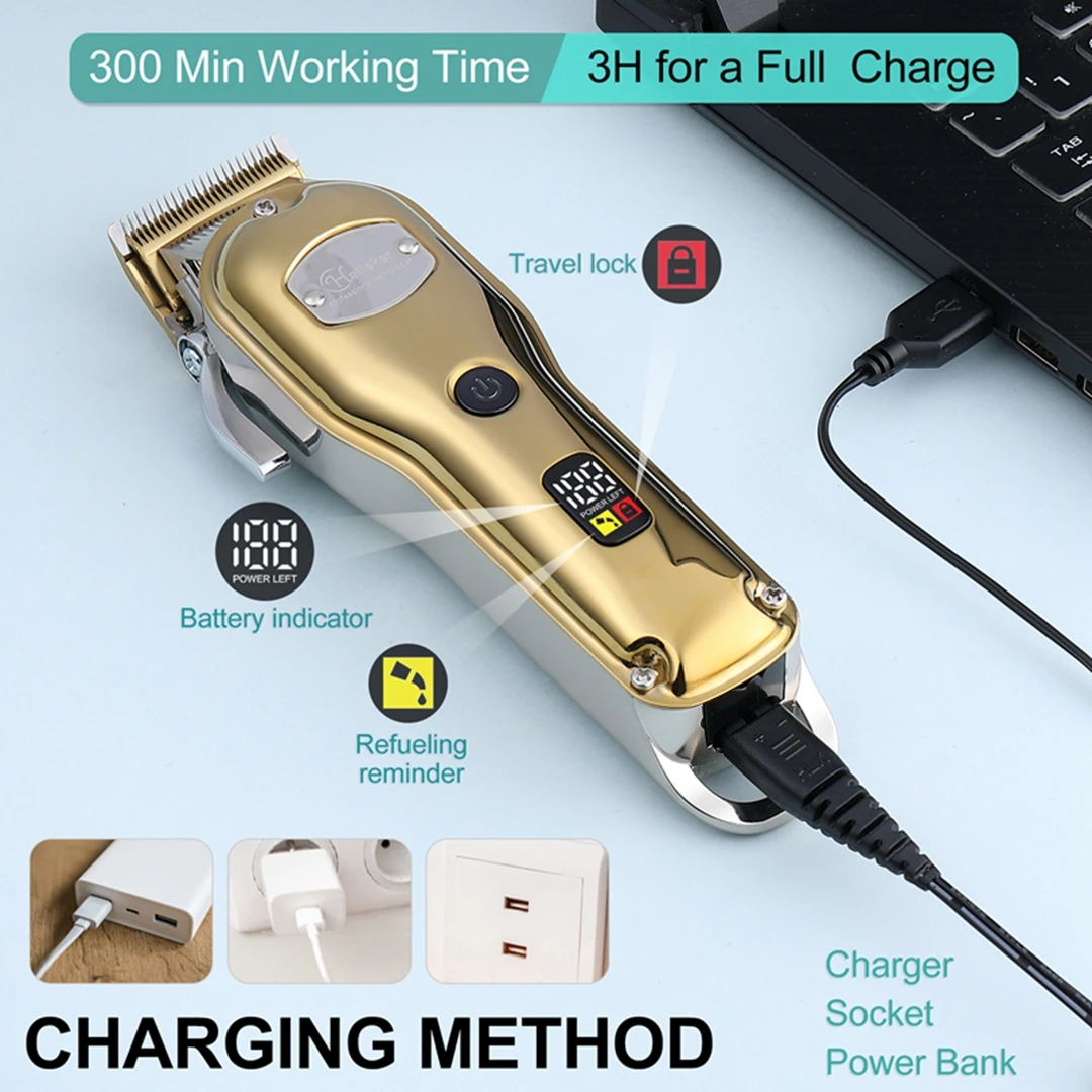 Hatteker رجل مقص الشعر أداة تهذيب اللحية الشعر المتقلب للرجال كليبرز اللاسلكي المهنية الحلاقين أدوات للعناية الشخصية
