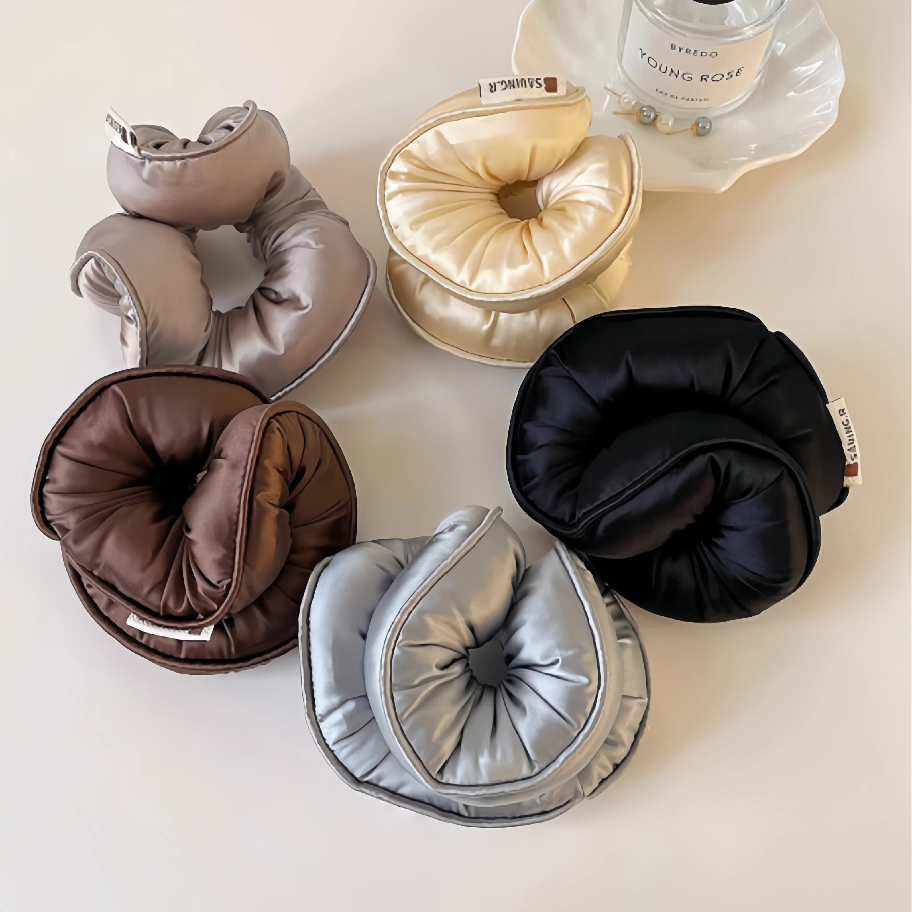 

Puffy Pillow Scrunchies, Filled Satin Hair Ties for Women, Winter Soft Voluminous Hair Accessories, Sleep Friendly Curly Hair Styling Headbands.