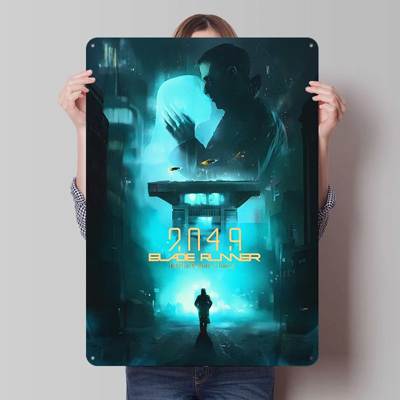 Blade Runner 2049 Film-Poster, Individuell Bedruckte Retro-Wandkunst, Vintage-Metallschilder für Männerhöhle, Gaming-Raum-Dekoration, Gemütliche Atmosphäre