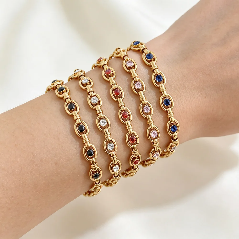 Greatera Brand Woman Luxury Stainless Steel Five Color Bracelet Dainty Glass Drill Hand Chain Party Classic Waterproof Jewelry