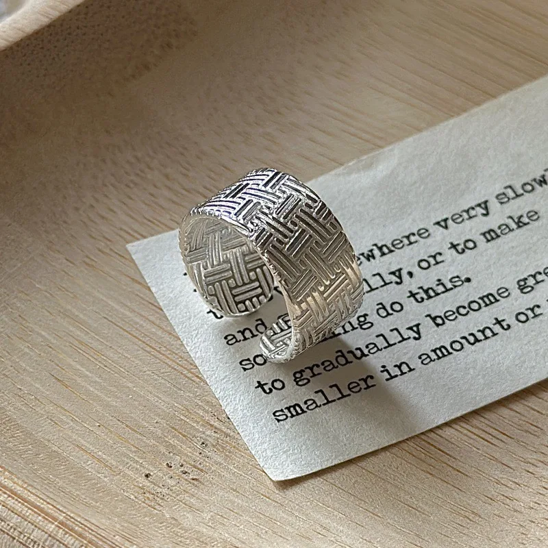 خواتم من الفضة الإسترليني عيار 925 للنساء مجوهرات رفيعة هندسية قابلة للتعديل بشريط عريض كهدية لحفلات أعياد الميلاد #6