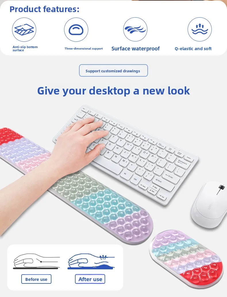 Farbverlauf-Silikon-Handgelenkauflage, Tastaturunterlage, wasserdicht, kühles Gefühl, Schreibtischunterlage für Büro und Gaming, 8 Farbverlaufs-Farben – Detail 2