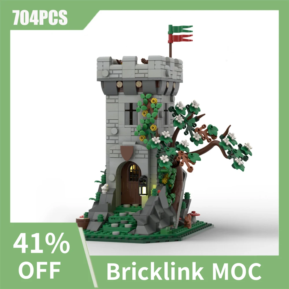 704pcs MOC European Medieval Street View Forestmen Watch Tower DIY creative ideas Retro child Toy Birthday Gift building blocks