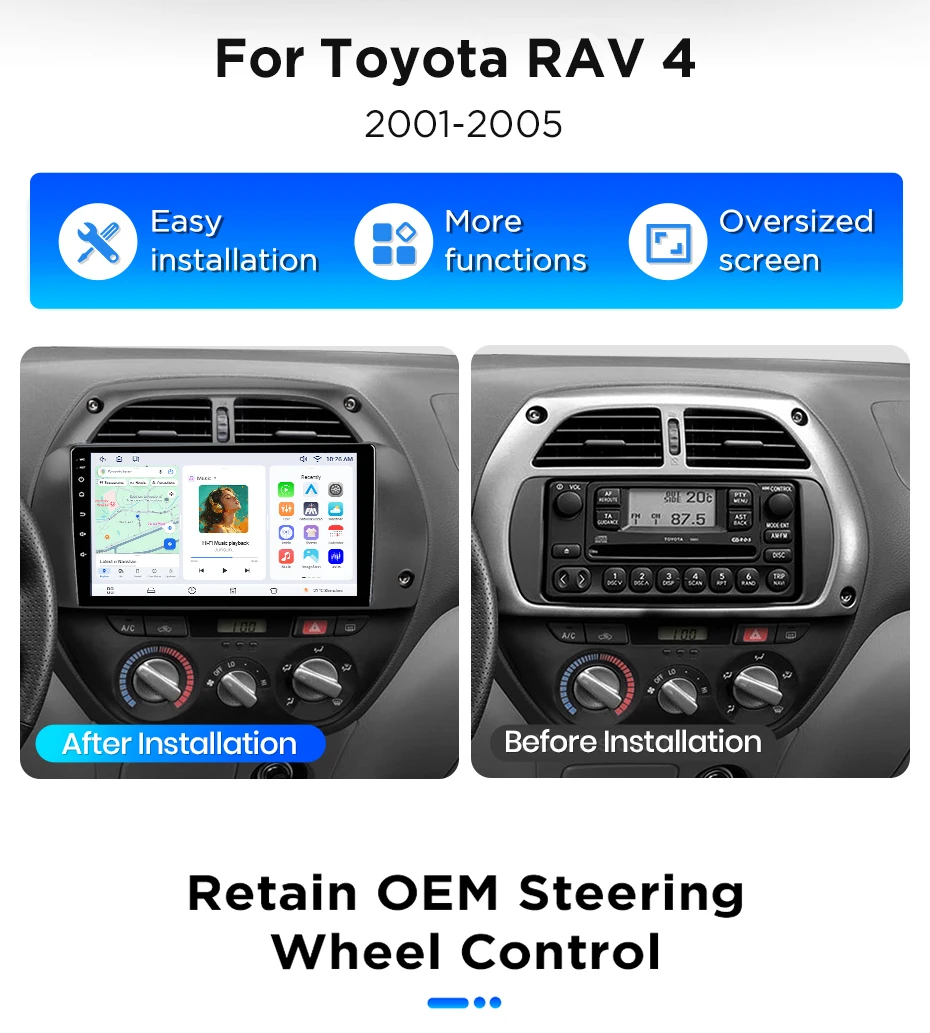 Junsun Android 15 Auto-Intelligentes System für Toyota RAV 4 RAV4 2001-2006, kabelloses CarPlay für Apple Auto – Detail 3