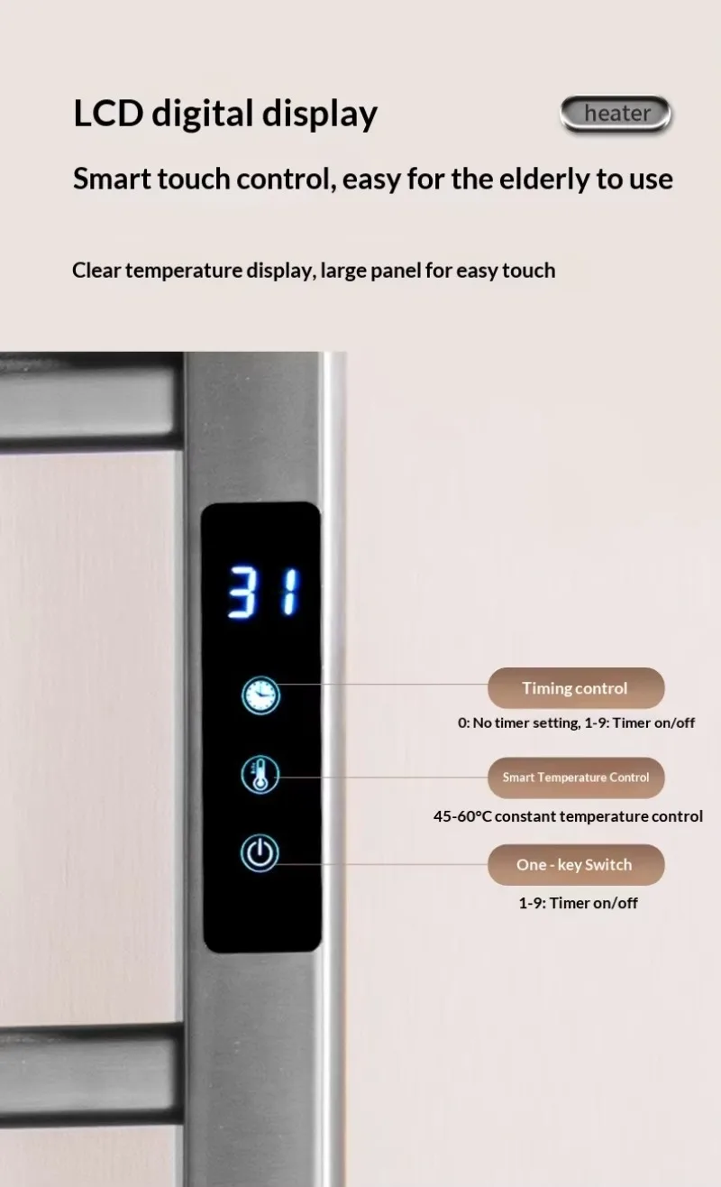 Intelligent digital display Electric towel rack Bath  Constant temperature APP/WiFi control Stainless steel hotel