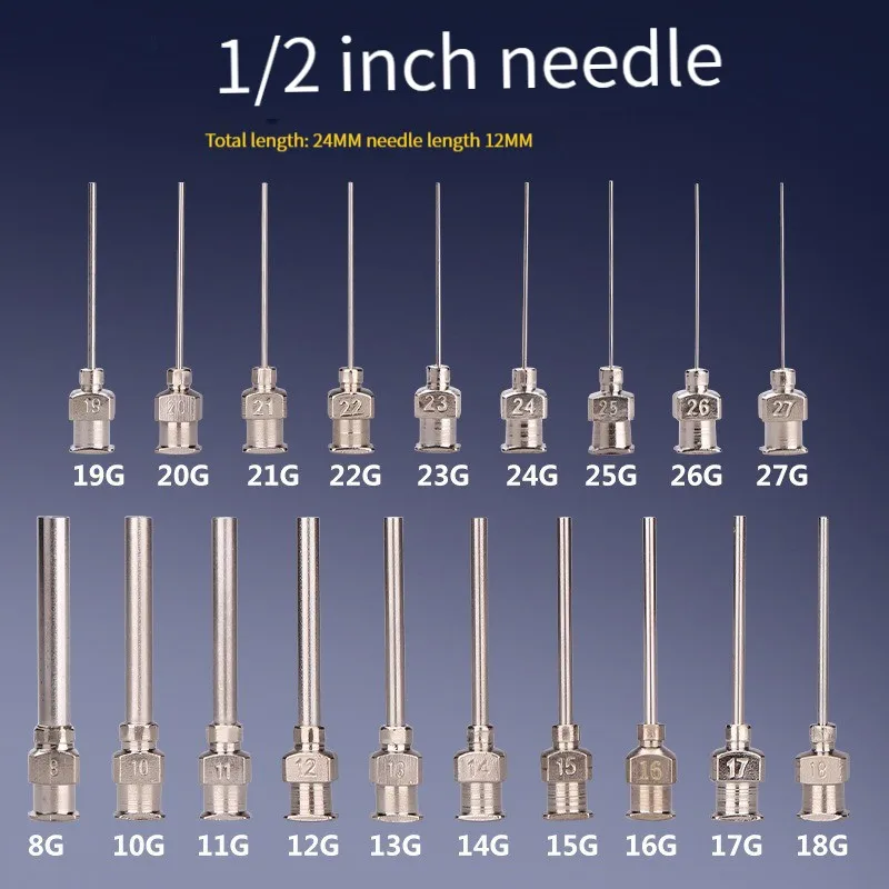 0.5 inch stainless steel needle 12 pieces/1 box 8G to 19G direct pin stainless steel needle tip gluing machine accessories