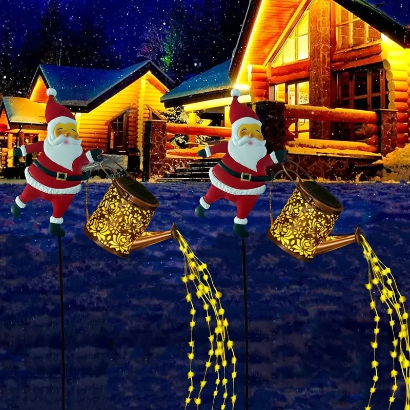Santa Claus Lantern Solar Luminous Water Bottle Hollow Outdoor Courtyard Decoration Metal Craft Waterproof Party Supplies
