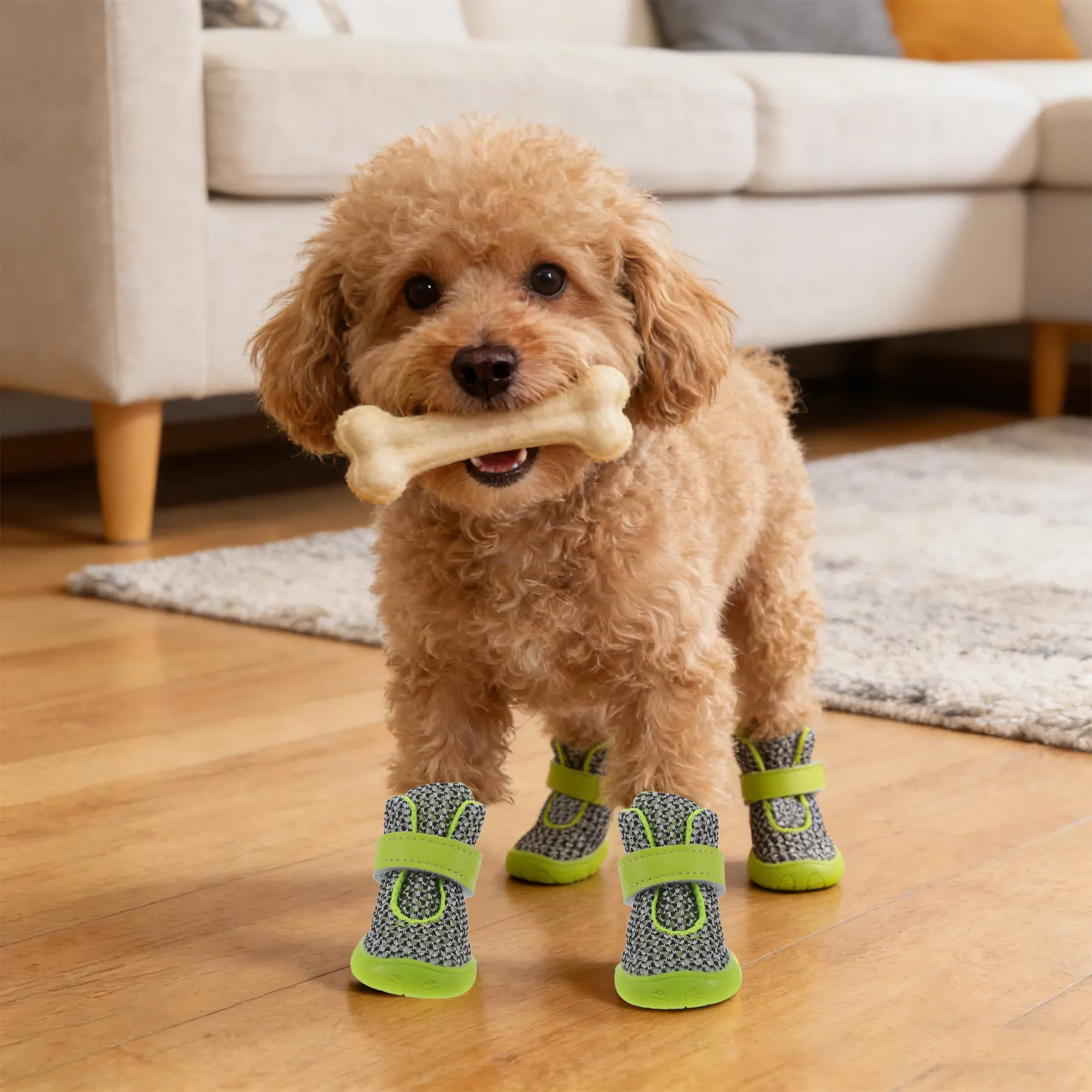 

Комплект из 4 дышащих сетчатых ботинок для собак с нескользящей подошвой для щенков, для прогулок на жарком асфальте, в дождь и снег, для маленьких собак, для использования на улице