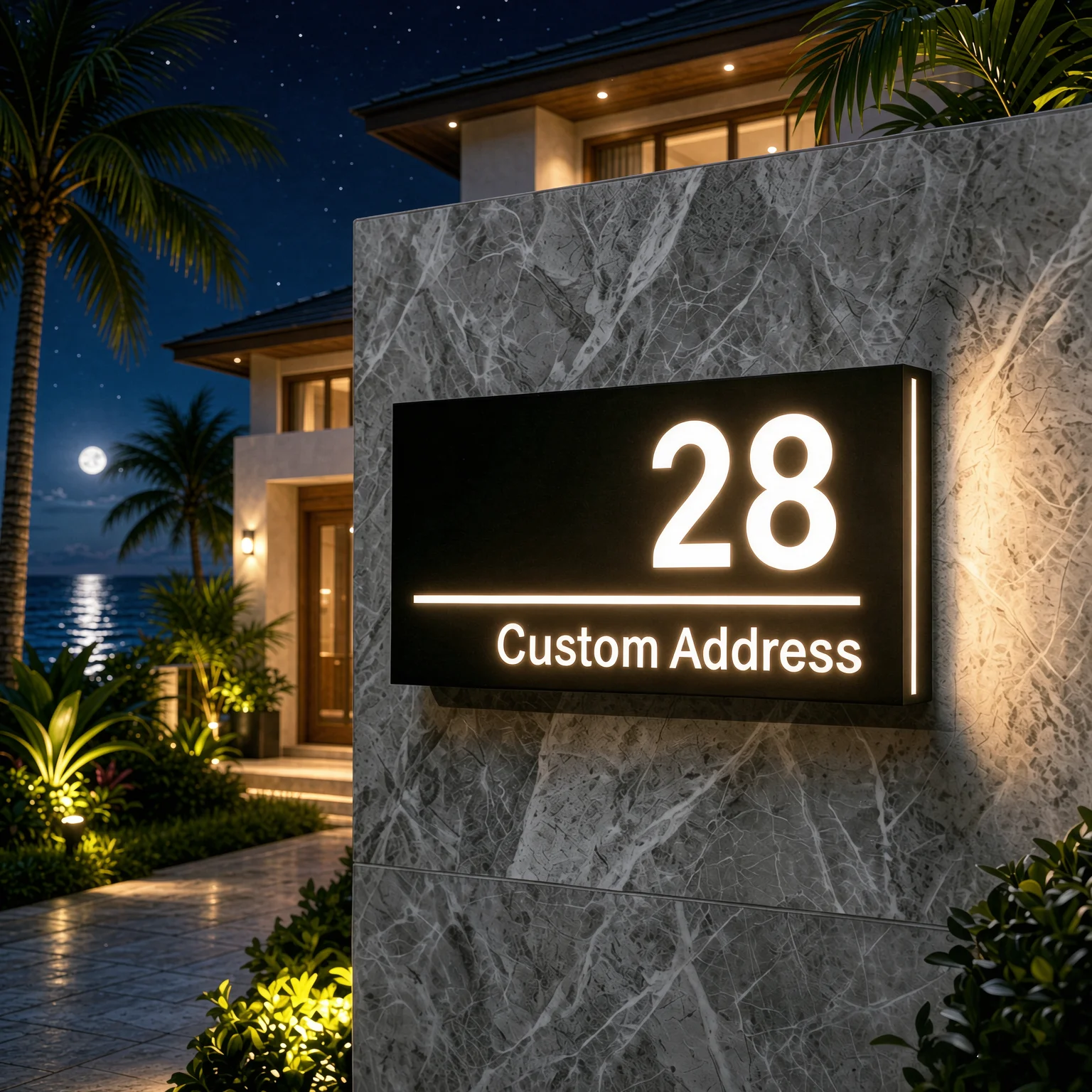 Solar House Numbers Personalized LED Address Plaque Custom Outdoor Lighted Acrylic Sign Auto On Weatherproof