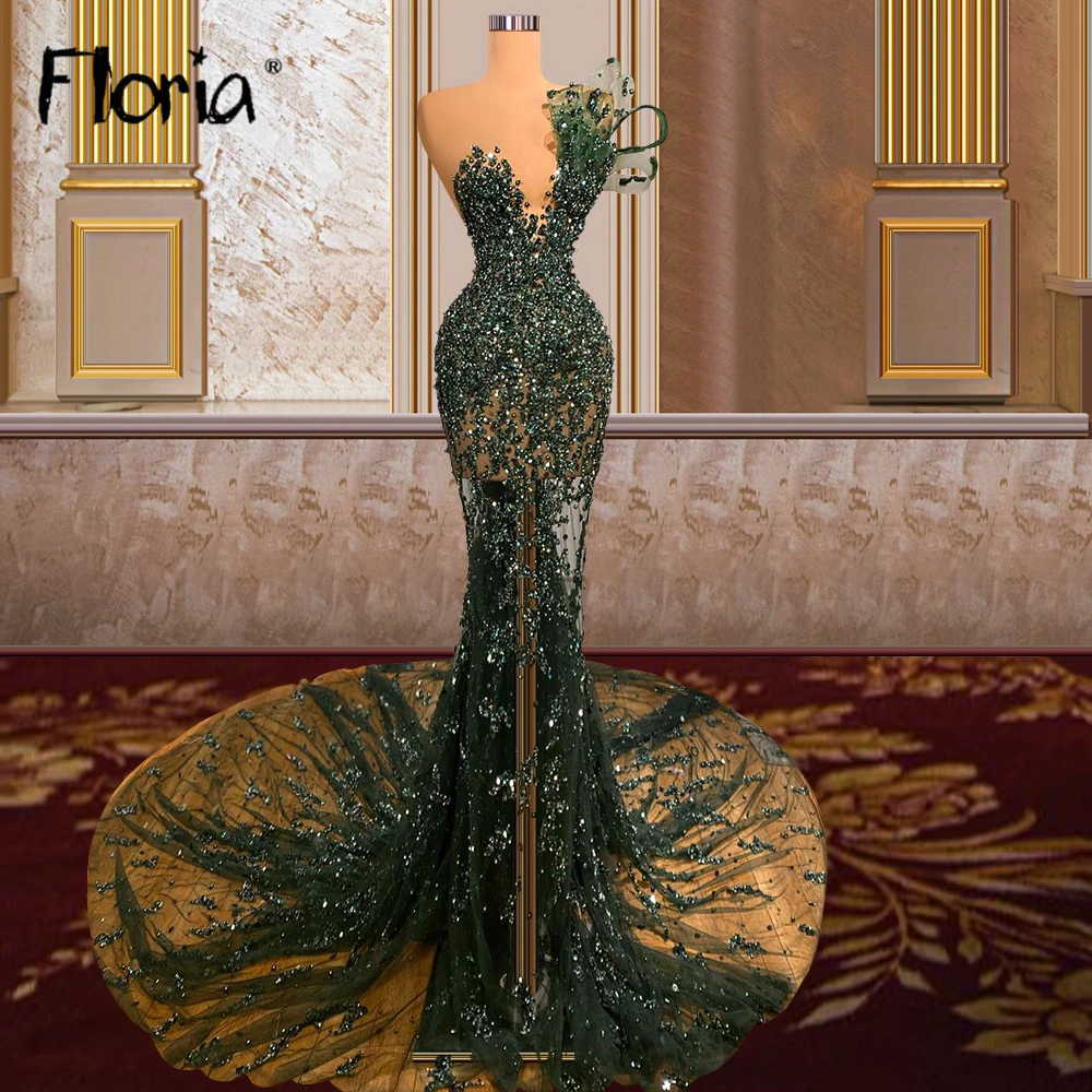 Floria สีเขียว Elegant Mermaid ชุดราตรี Gowns 2022ลูกปัด Tulle หรูหราสำหรับ Mermaid ชุดเดรสปาร์ตี้ Vestido De Novia