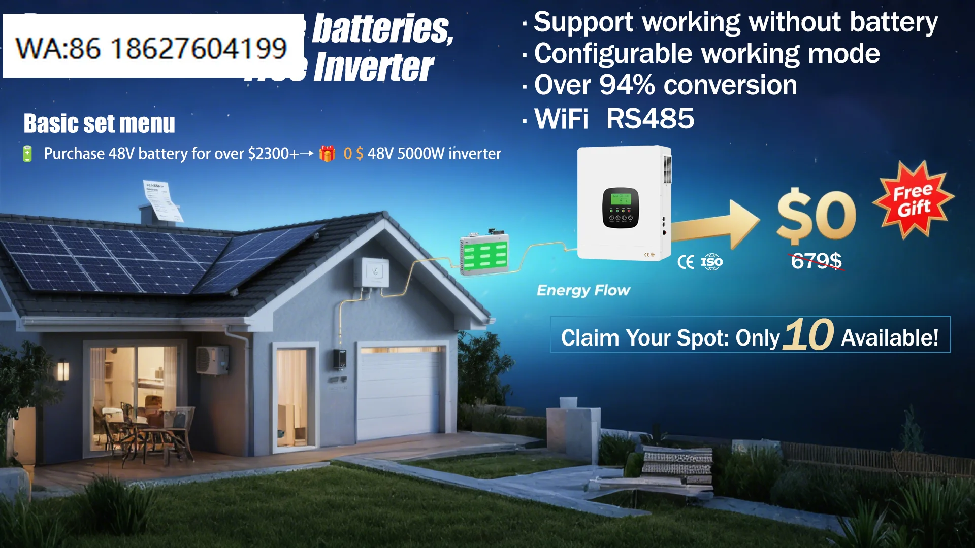 Off Grid Solar Kit - 10KW 51.2V High Efficiency Lithium Battery
