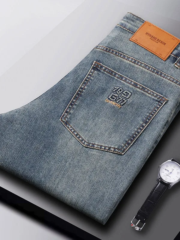 

Высококачественные летние облегающие джинсы из хлопка с эластаном для мужчин, светло-голубые, прямого кроя, длиной 9/10, молодежные, стильные