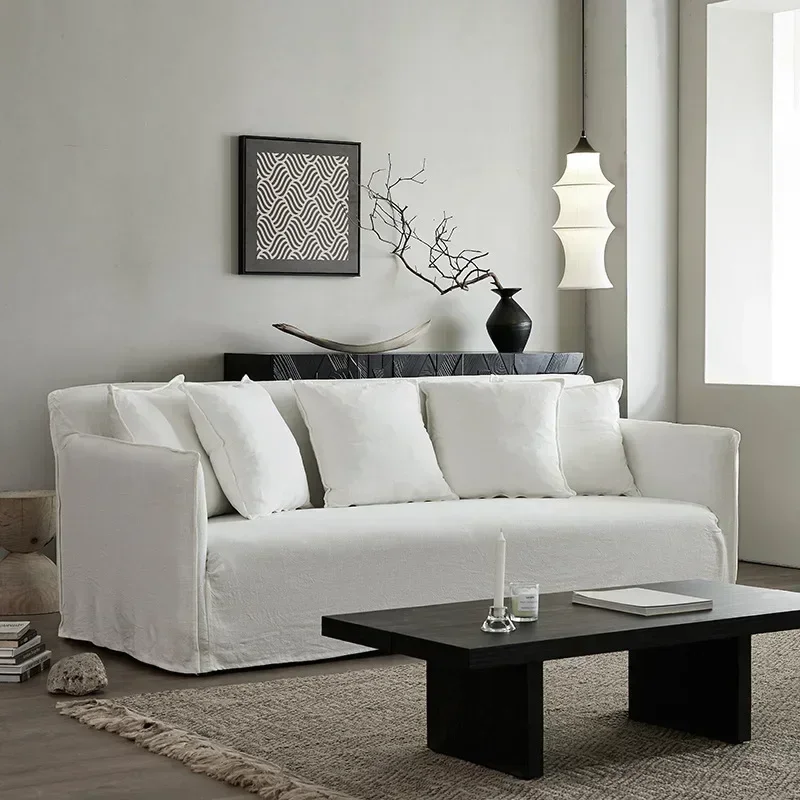 Wabi-sabi style linen four-person fabric sofa can be fully disassembled and washed Japanese-style small apartment homestay