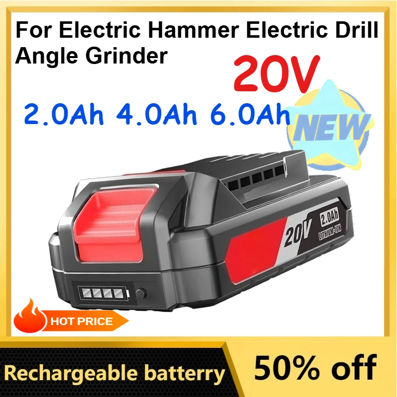 

2.0Ah 4.0Ah 6.0Ah 20V Power Tools Lithium Battery for Electric Hammer Electric Drill Angle Grinder Batteries with Charger