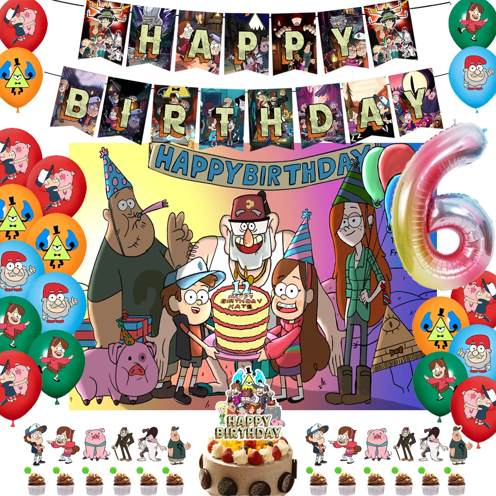 

Cartoon Gravity-Falls Theme Child Birthday Party Balloon Banner Background Cake Topper Decoration Supplies Baby Gifts Photo Prop