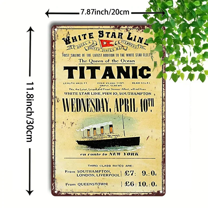Décoration murale en métal Titanic - Panneau vintage commémoratif du 10 avril, idéal pour les bars, cafés, maisons de plage et jardins - Décoration maritime
