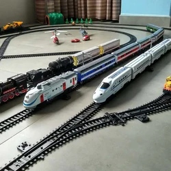 Trilho de expansão para ferrovia, rei do trem clássico, trens da cidade, faixas flexíveis, em linha reta, trilhos curvo, Building Block Brinquedos