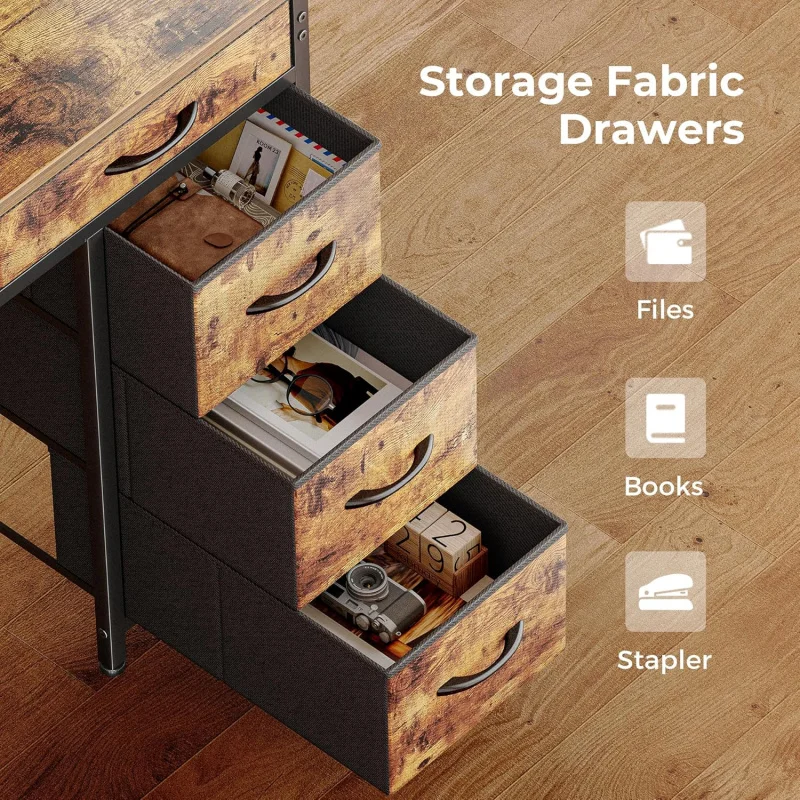 Gaming Desk with 6 Drawers, Computer Desk with LED Lights Power Outlets and Type-C, 47 Inch Office Desk with Storage, Monitor S