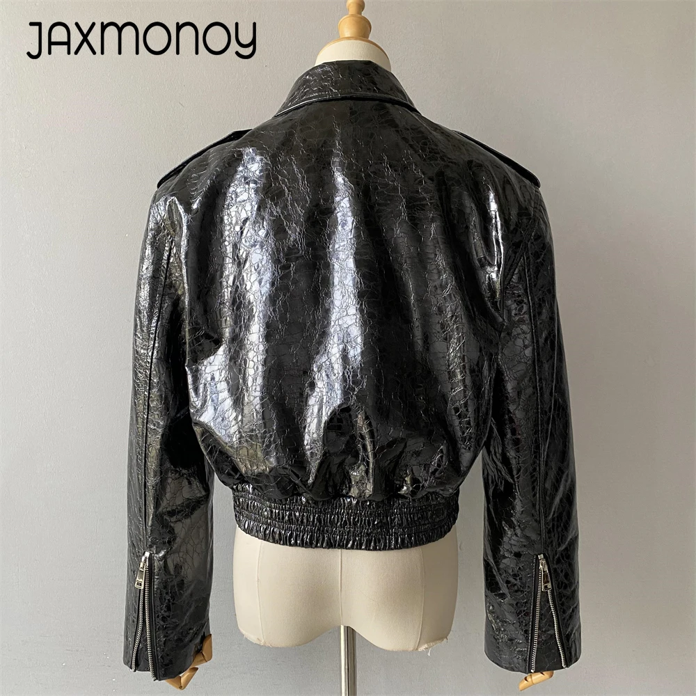 Jaxmonoy Sheepskin Coat for Women Fall Fahion Real Leather Jacket Ladies High Quality Genuine Leather Cropped Coats New Arrival